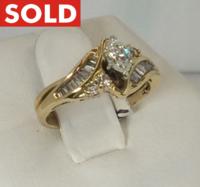 14K Yellow Gold 1/3 CTTW Marquise & Baguette Ring